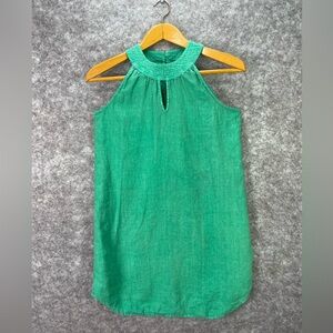 C&C California Dress Womens Small Green Linen Keyhole Halter Sleeveless summer